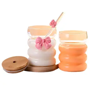 1/4Pcs Butterfly Glass Cup with Butterfly, Straw and Lid, Creative Glass Cup for Coffee, Tea, Milk, Smoothie, Ice Cream, Ideal Gift, Drinkware