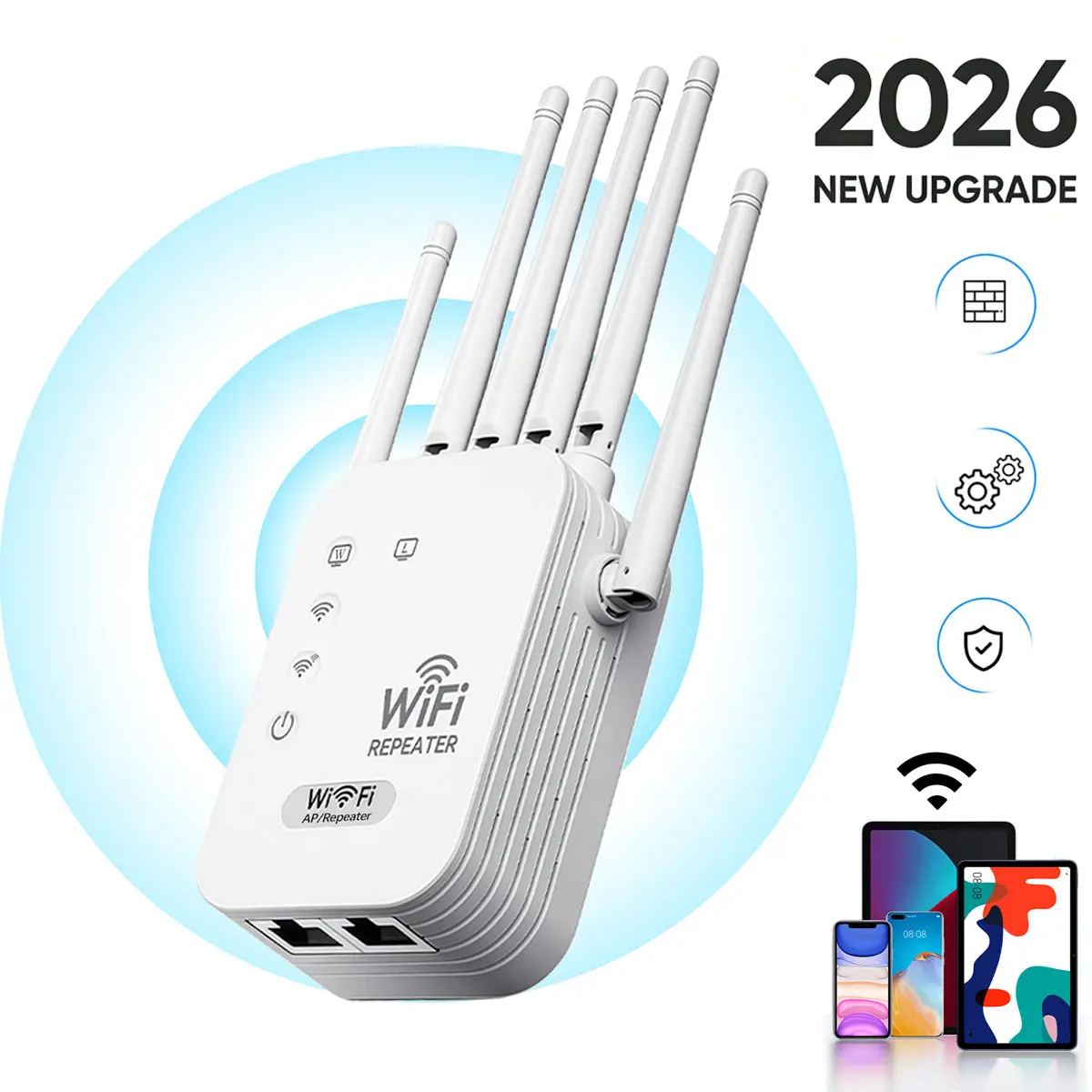 WiFi Extender Signal Booster, 300Mbps 2.4GHz Wireless Repeater, Covers Up to 5000 Sq Ft & Supports 50 Devices, WiFi Range Extender with Ethernet Port for Home, Office & Gaming Rooms, Wifi Booster And Signal Amplifier