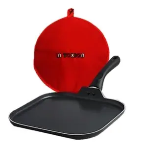 Neware GRIDDLE & 12" Insulated/Zippered Tortilla Warmer Combo Kitchen Square Utensils Mexican Black Red