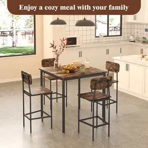 Dining Table Set for 4, Retro Kitchen Table and Chairs Set for 4, Metal Frame, Space-Saving Table and Chairs Set of 4 for Small Place, Living Room, Breakfast Nook Summervibes
