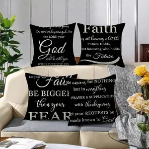 Bible Themed Pillow Cover, 4 Counts/set Square Pillow Cover without Filler, Household Decoration Supplies for Home Living Room Bedroom, Bedroom Accessories