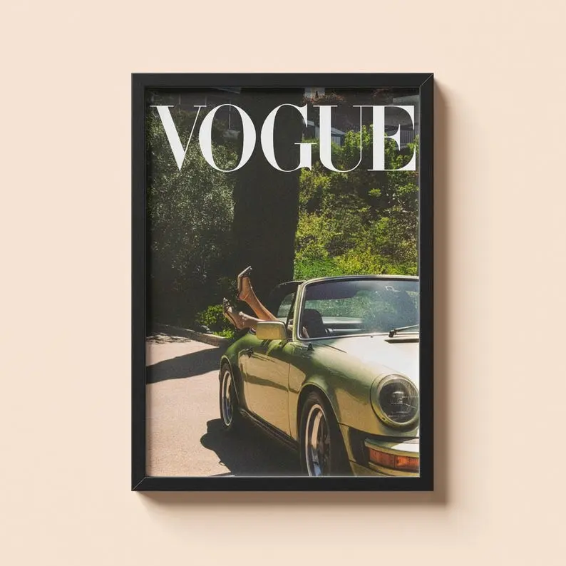 Vogue Porsche 911 Print | Sage Green Old Money Poster - No Frame