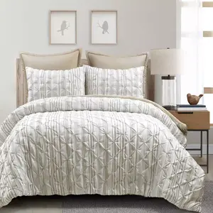 Lush Décor 5pc Full/Queen Ravello Pintuck Comforter Set Neutral: Microfiber, OEKO-TEX Certified, Machine Washable