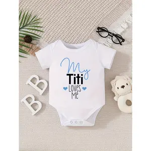 Newborn, Outdoor, Short Sleeve White Full Body Suit, with the Words "My Titi Loves Me", for Outdoor