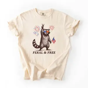 Comfort Colors Feral But Free Raccoon Shirt, Funny 4th of July Tee, Patriotic Raccoon Shirt, Independence Day Outfit, USA Raccoon Tee