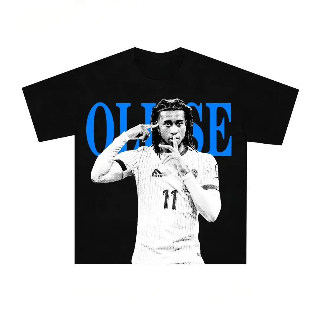 Olise Retro Halftone Dot Winger Shush Pose Portrait Front Graphic Tee, Comfort Soft For Football Match Street Casual Gathering Male Female T-Shirt