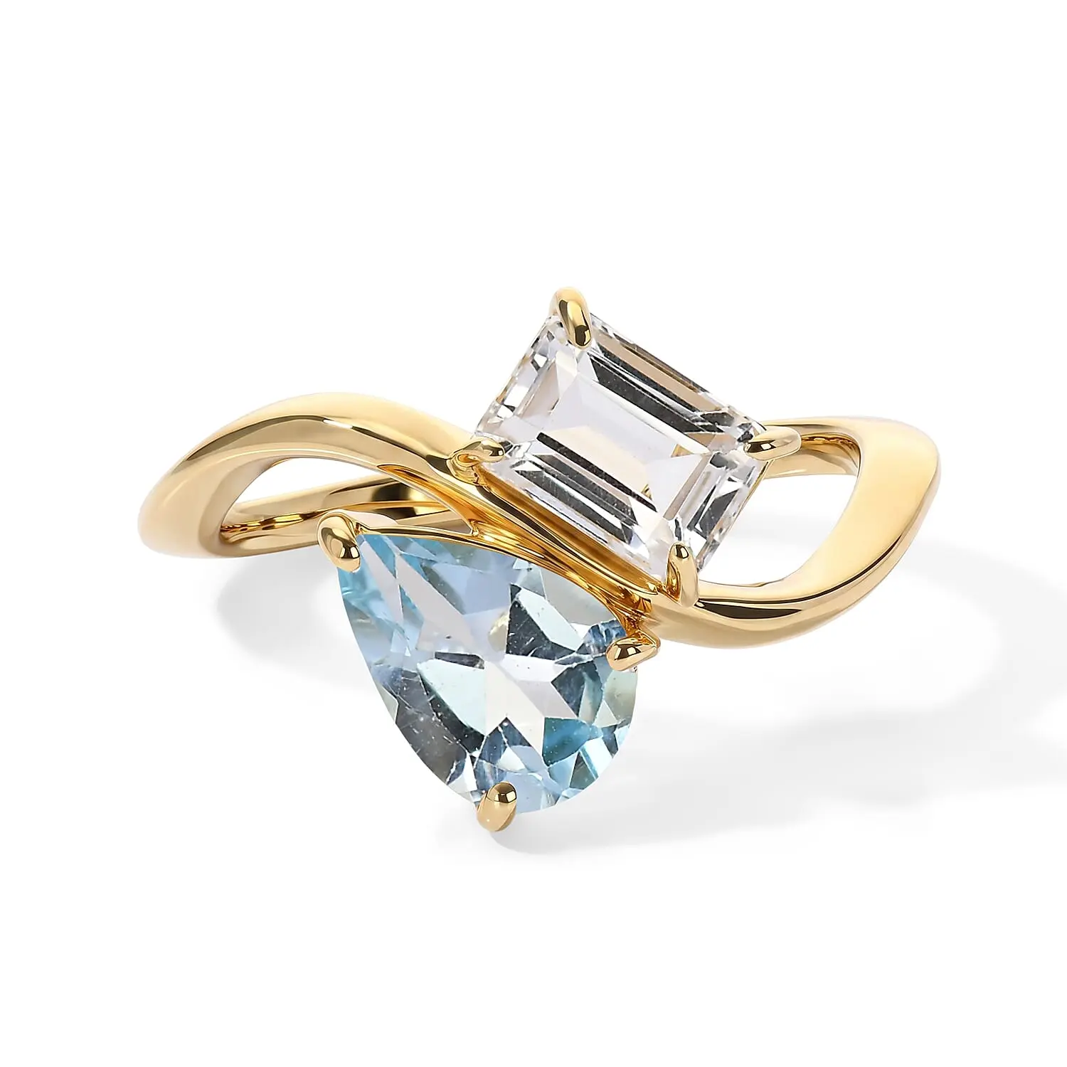 D'Joy Two-Stone Ring – 18K Gold Plated Sterling Silver - White Topaz + Gemstone Color Ring