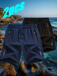 Men's Ice Silk Loose Fit Plus Size Summer Ultra-Thin Pants, Elastic Gym Shorts, Running Workout Shorts, Two Piece Set, Comfortable and Breathable