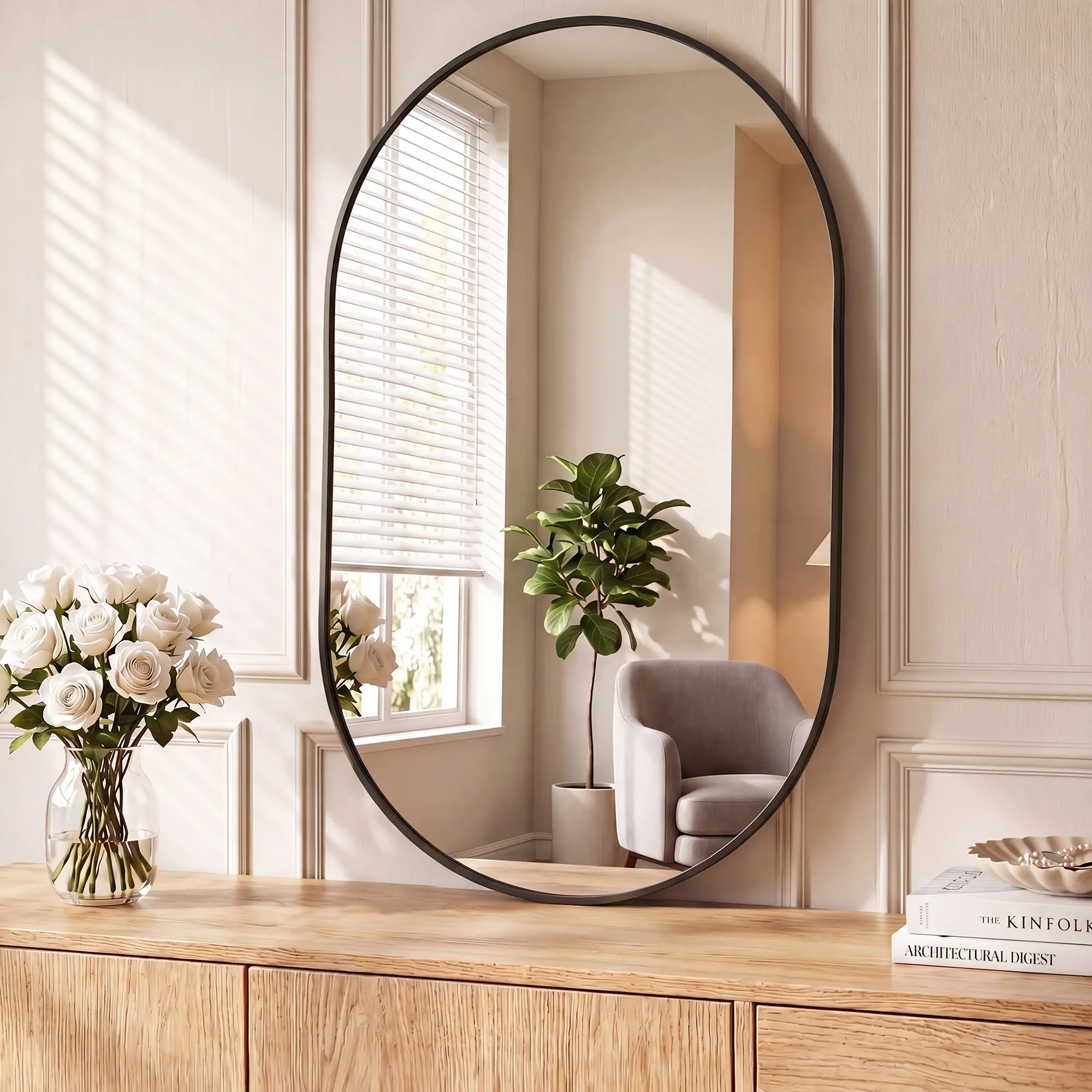 Sweetcrispy Oval Tempered Glass Wall Mirror with Aluminium Frame - Safe Home Decor, Distinct Home Reflections, Easy Installation, Mountable Horizontally/Vertically for Bathroom Vanity Setup