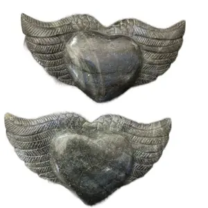 Decorative Home Crystal Labradorite Hearts with Wings Blue Flash Gemstone Carved Wings for Decor &-=%2= Healing=%2=-=%2= energy=%2= energy healing fast delivery high vibe crystals sale