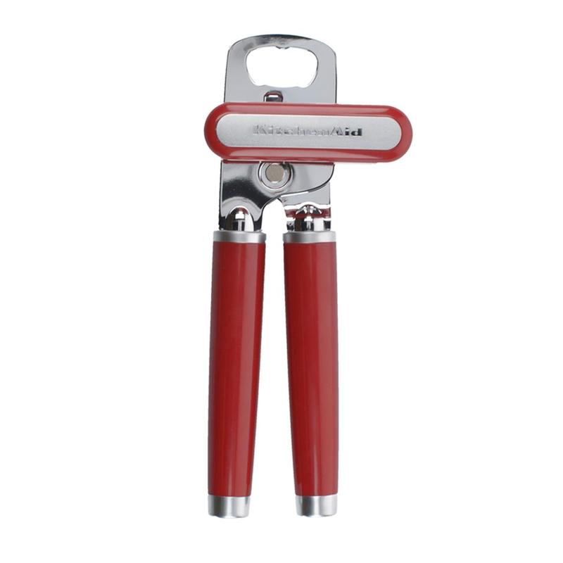 KitchenAid Hand-Operated Can Opener - Gloss Red ABS & Stainless Steel Kitchenware with Handle, Lid Lifter, Manual Opener for Beer Bottles