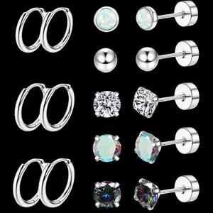 Steel Earrings for Women Men Hypoallergenic Stud Earrings for Sensitive Ears Flat Back Earrings Stud 20G Stainless Steel Cartilage Earring