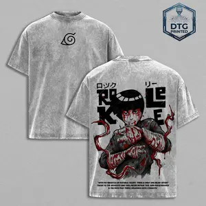 Rock Lee Washed T-Shirt - Naruto Anime Retro Washed Heavyweight Cotton Loose T-Shirt and Hoodie, Double-sided Print Retro Unisex Street Style Top, Taijutsu Warrior Version, Loose Fit, Multi-color Anime Merchandise