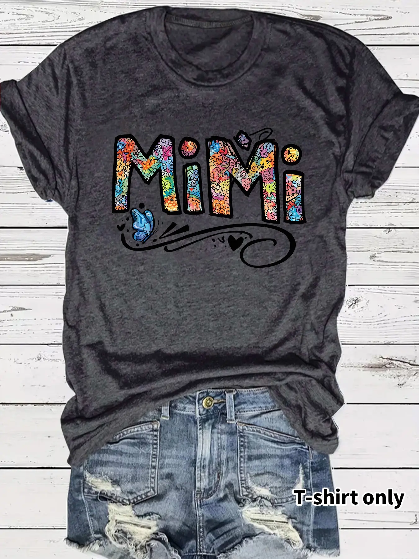 Women's Mimi Letter Print Casual Everyday Summer Top, Round Neck Short Sleeve T-Shirt, Comfortable Breathable Fit, S-Xxl, Fashion Vintage Style, Womenswear