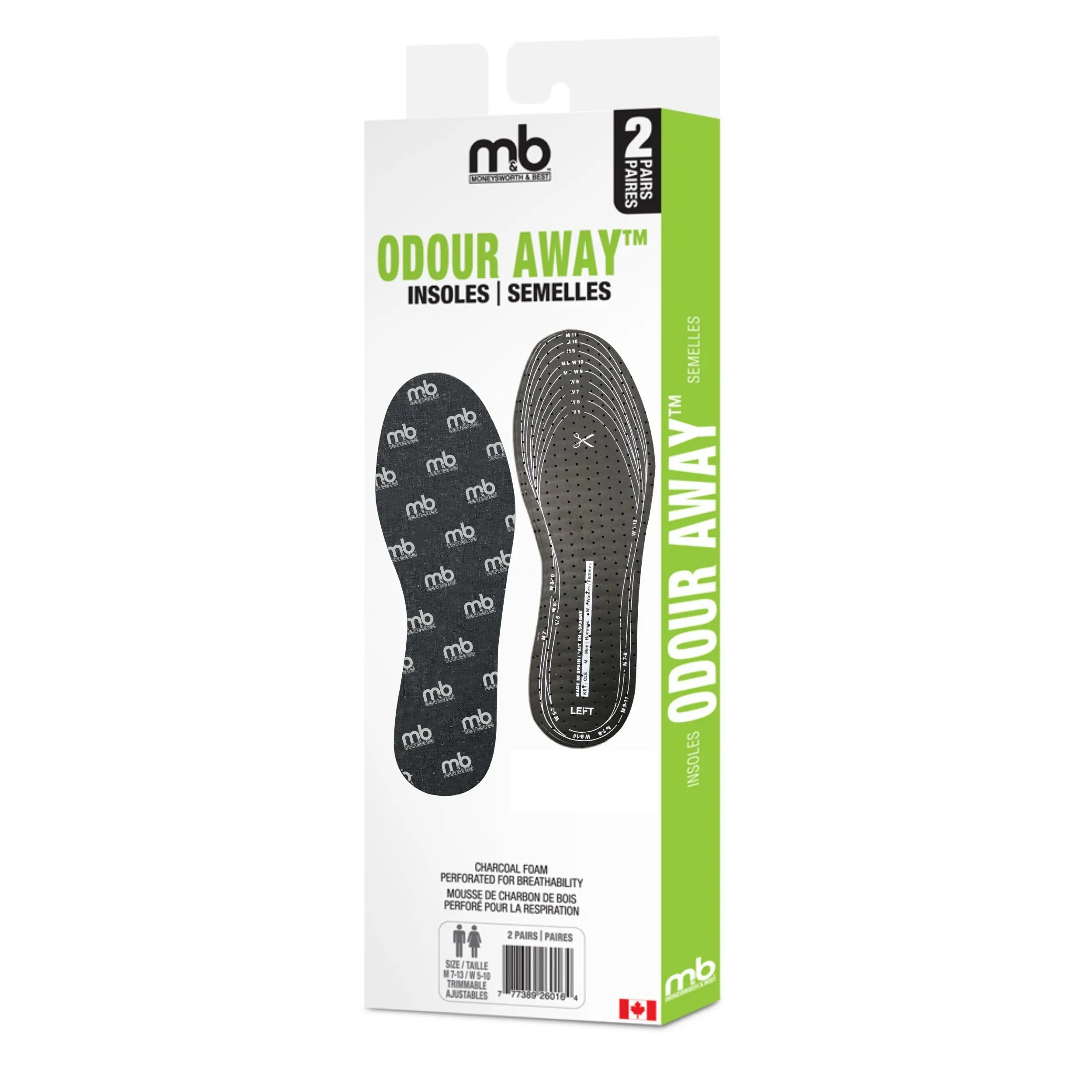 M&B Odor Away Insoles 2 Pack
