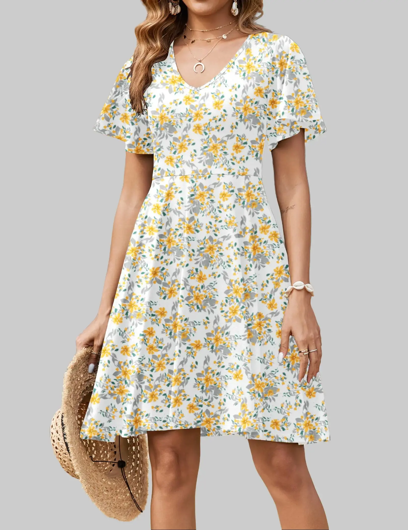 Womens Summer Dress Casual Swing Floral Ruffle Short Sleeve Sundresses Beach Mini A-line Shift Dress 2025 with Pockets Womens Summer Dress Casual Swing Floral Ruffle Short Sleeve Sundresses Beach Mini A-line Shift Dress 2025 with Pockets