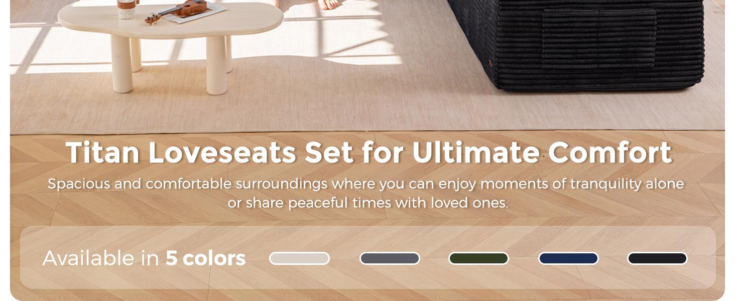 MAXYOYO Boneless Couch and Loveseat Sets for Small Spaces, Mini Love Seat Floor Couch with Cup Holders and Pillows, Upholstered Cloud Couch for Bedroom Apartment, No Assembly Required