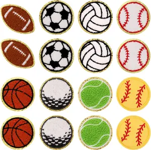 16pcs Sports Iron on Patches, Baseball Basketball Golf Football Chenille Patches Volleyball Rugby Soccer Sew on Embroidered Applique DIY Accessories Repair Hats Jeans Backpack Clothes