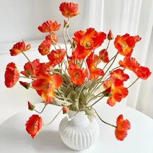 6 Artificial Poppy Flowers, 59cm Long, Bendable and Fade-Resistant, Modern Style, DIY Flower Wall, Wedding Party Decor, Home Decoration, Artificial Flower Decorations
