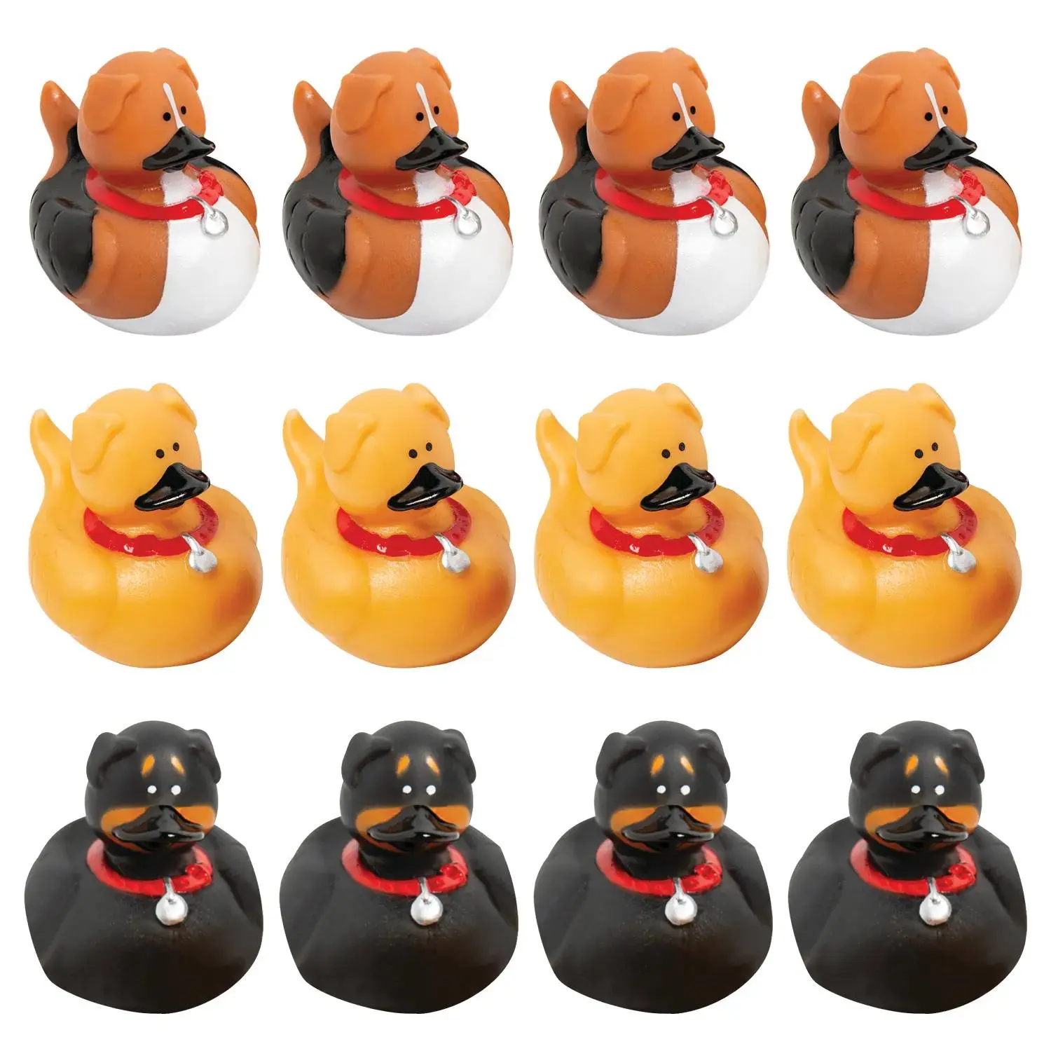 2" Brown, Black and Tan Dog Character Rubber Duck Toys - 12 Pc.