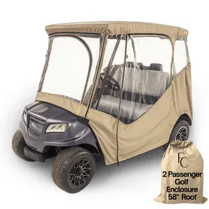2-Passenger Golf Cart Driving Enclosure - Taupe, Weatherproof Cover, Heavy Duty YKK Zipper Doors, Durable, Easy to Install