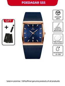 Men's Business Fashion Rectangle Dial Watch, Business Fashion Watches, Fashion Watch for Party, Daily Clothing Decor, Trendy All-match & Exquisite Watch for Birthday Gift with Box