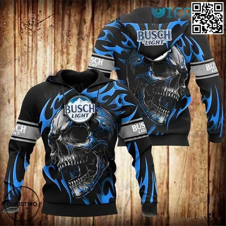 Busch Light Skull Blue Flames Beer Lovers Gift Awesome 3D Hoodie