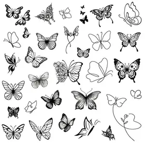 Mini Butterfly Temporary Tattoos - Realistic Long Lasting Waterproof Tiny Tattoos - Black and White Fine Line Small Tattoos for Women and Men