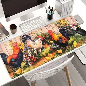 Farm Rooster Chicken Mouse Pads Extra Large Computer Desk Top Mat, Non - Slip Rubber Base & Stitched Edge, Countryside Animal Decor for Home Office