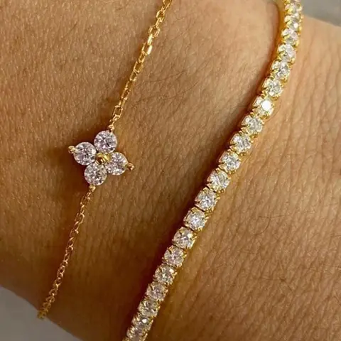 Flower Design Bracelet, Casual Trendy Jewelry, Fashionable Jewelry for Women & Girls, Trendy All-match & Exquisite Jewelry for Birthday Gift, Cubic Zirconia Bracelet