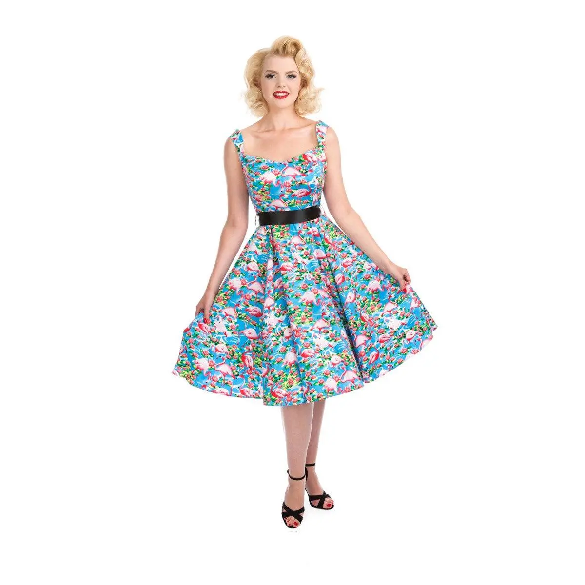 2017 Blue Ocean with Pink Flamingo Swing Dress