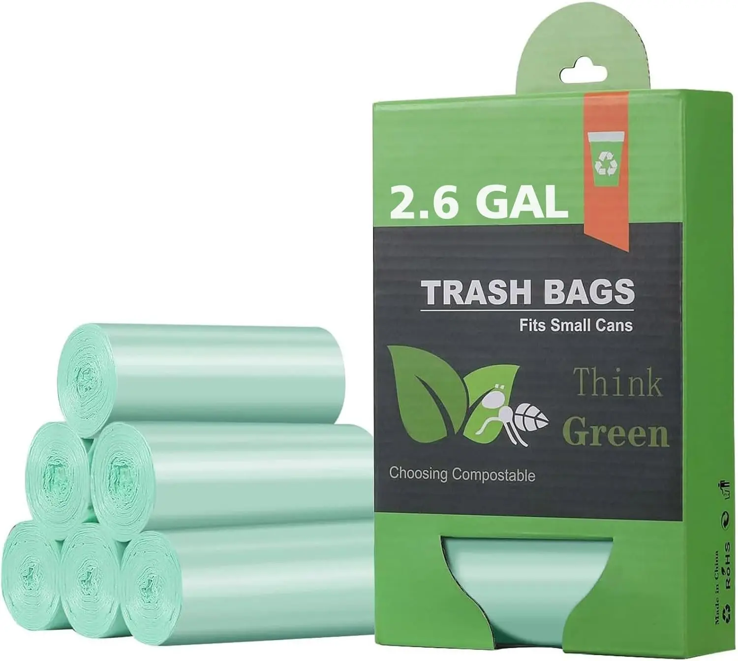 Small Trash Bags 2.6 Gallon Compostable Trash Bags Bathroom Wastebasket Can Liners, 125 Count Mini Compost Bags for Kitchen Bathroom Office Fit 10 Liter, Green