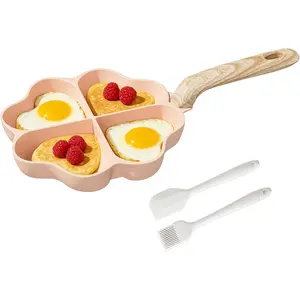Egg Omelette Pan Nonstick Frying Pan with Heart Sections 4-Cup Heart-Divided Fry Pan Suitable for Gas Stove & Induction Egg Cooker Pan For Breakfast PFOA/POFS/PTFE Free 7.6-Inch