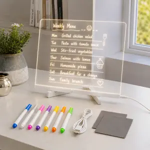 Reusable LED Luminous Message Board – Dry Erase Writing Pad with Markers & Adjustable Stand, Great for Christmas Decor, Home & Office Use Light-Up Colorful Graffiti Drawing