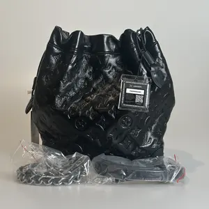 Pre-owned Louis Vuitton Lambskin Shoulder Bag Noé Trunk Black Monogram Embossed 33040362