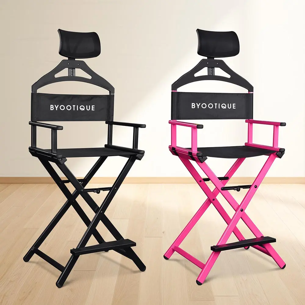 Byootique 28" Tall Aluminum Director's Chair with High Back, Headrest Option & Footrest