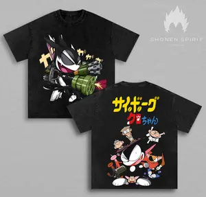 Cyborg Kuro-chan Vintage Washed T-Shirt, Saiborg Kuro Chan Anime Graphic Tee, Retro Oversized Heavyweight Cotton Shirt, Double-Sided Streetwear, Classic Manga & Anime Fan Gift