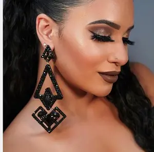 Large Triangle Pendant Earrings Black