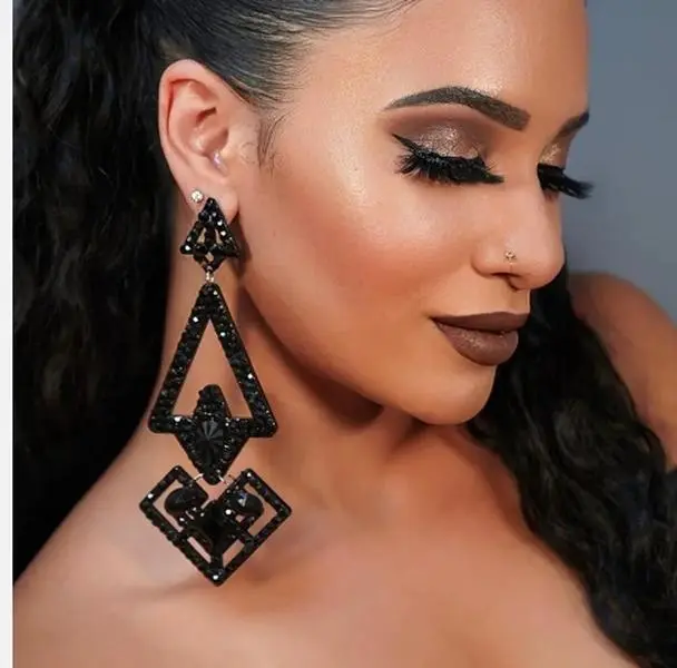 Large Triangle Pendant Earrings Black
