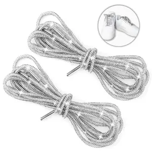 2PCS Rhinestone Glitter Shoe Laces, 47in Shiny Rope Strings Hoodie String Replacement Drawstring Cords for Shoes Trunks Bags DIY Decor Accessories No-Tie Shoelace Anchors Set Footwear Bedroom SpringStatements