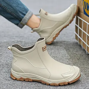 Women'S Stylish High Quality Rain Boots - Beige PVC, Non-Slip, Durable Sole for Hiking, Camping, Gardening & Water Activities, All-Season Comfort, Round Toe Design, Outdoor Footwear |     Stylish Rain Boots |     Durable PVC Boots, Rain Boots For Women (e