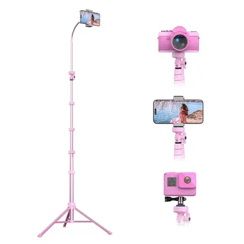 UBeesize 88in Aluminum Portable Flexible Tripod Stand for iPhone with Gooseneck Arm, Remote Control, Phone Holder - Easy Installation Vlogging Equipment for Content Creators (Video Recording) - Compatible with Android, Digital Camera, Travel Bag Included