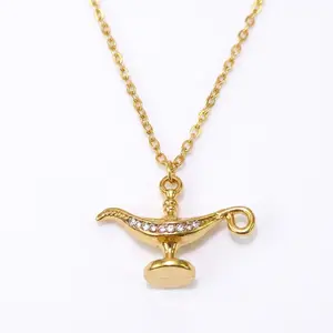 Golden Magic Lamp Pendant Necklace | Arabian Fantasy Charm