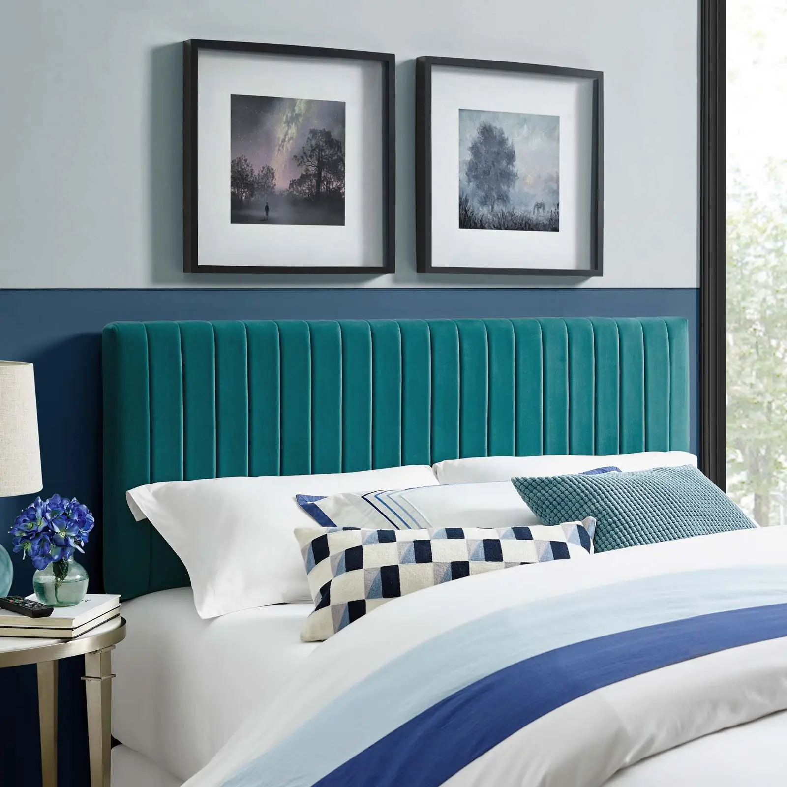 Modway Keira Full-Queen Performance Velvet Headboard, Teal Queen Bed Frame Component