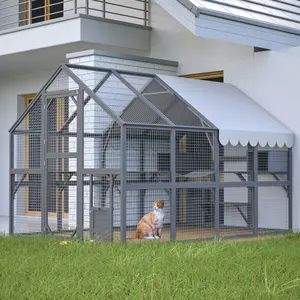 DOMISO Extra Spacious Catio Outdoor Cat Haven, 110 inch Luxury Cattery with Weather-Resistant Roof, Cat Climbing Ramp, Space Pod Bed, 2 Lounging Huts