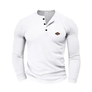 Men's long-sleeved casual waffle knit T-shirt, quick-drying shoulder slice Henley shirt, spring and autumn slim-fitting pullover, a must-have for a comfortable and well-fitting men's wardrobe Tops Fitted Knitwear