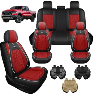 2009-2023 Dodge RAM Red & Black PU Leatherette Seat Covers Full Set for Passenger & Driver Seats Easy Installation Stylish Upgrade