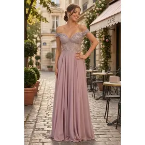 Mauve Bridesmaid Dresses-Inexpensive Chiffon Off Shoulder MQ1714