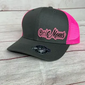 Only Moms Hat - Custom Trucker hat, laser engraved leather patch SnapBack gift for her