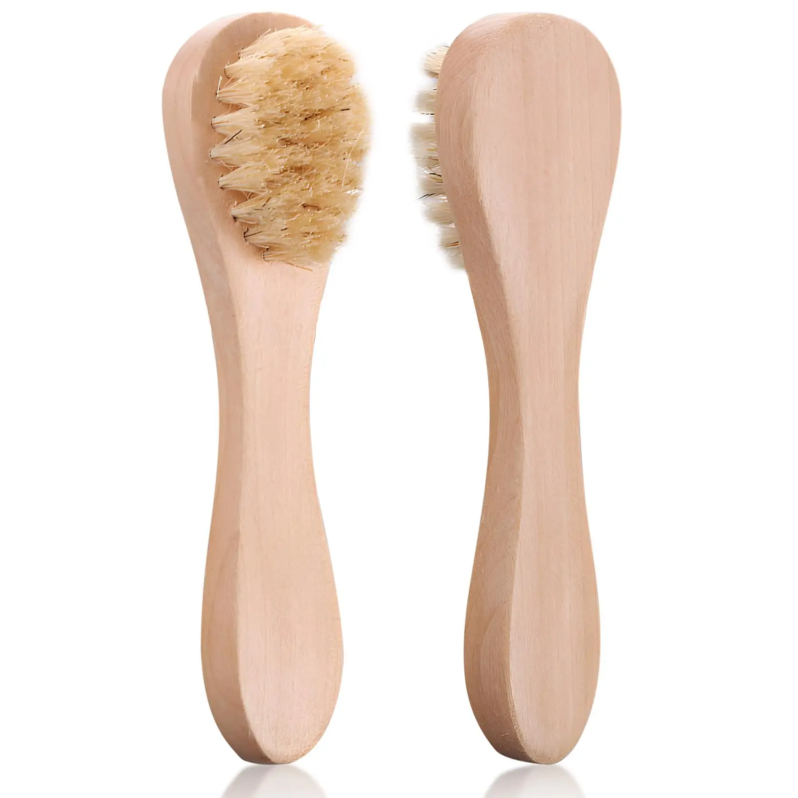 2 Pack Mini Dry Brush, Natural Bristle Small Body Brush, Exfoliating Facial Cleansing Brush for Soft Skin and Other Sensitive Areas Like Your Neck, Chest, and Nails stackable  makeup personal cleaning bounce  curl  brush beauty  tools